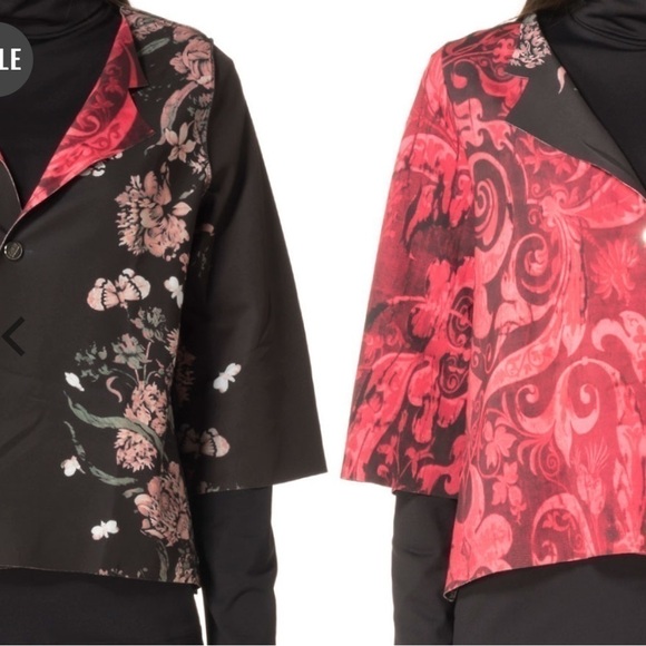 Animapop Jacket reversible floral black red pattern crop - Picture 2 of 12